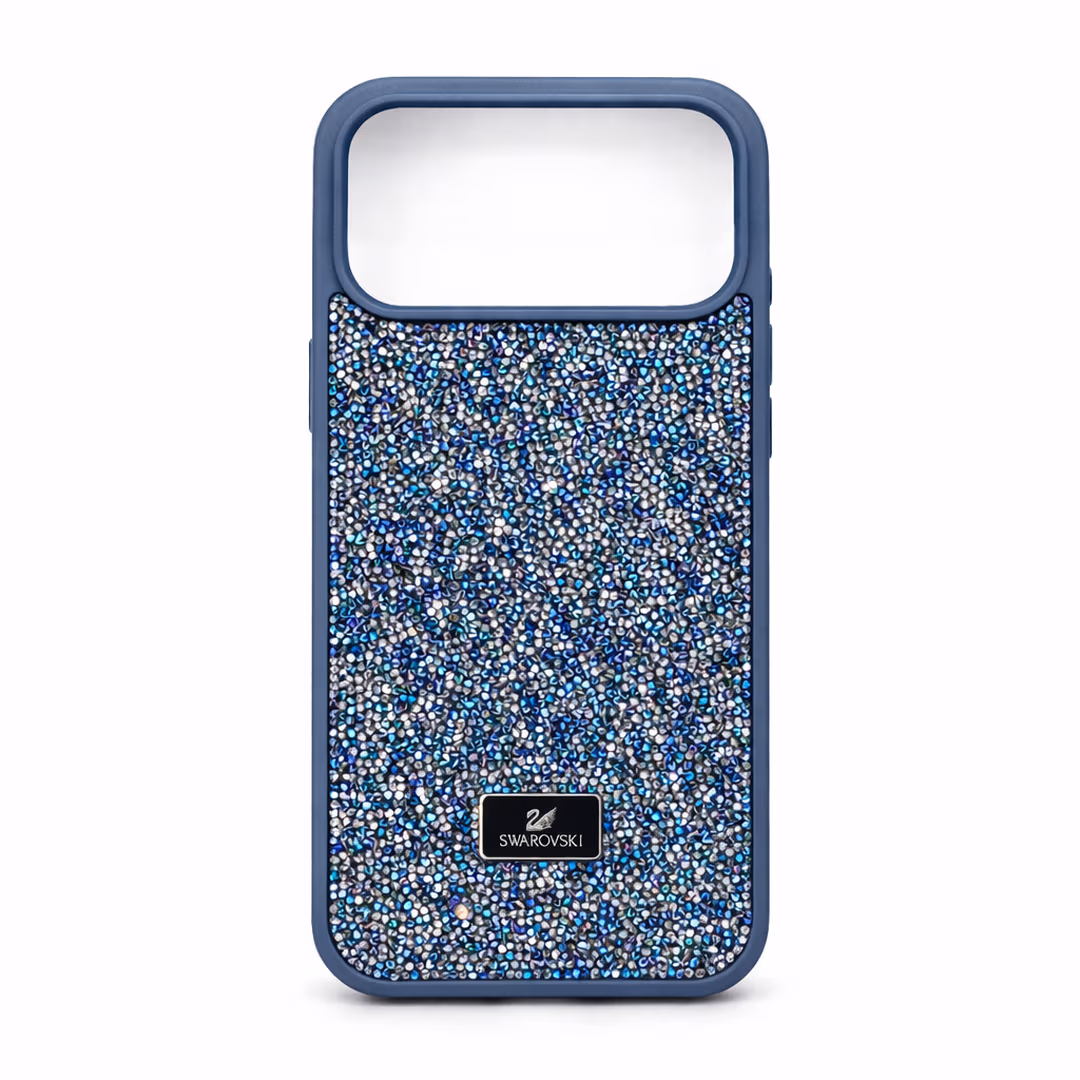 Swarovski син калъф с бляскави частици за iPhone 17 Pro и Pro Max