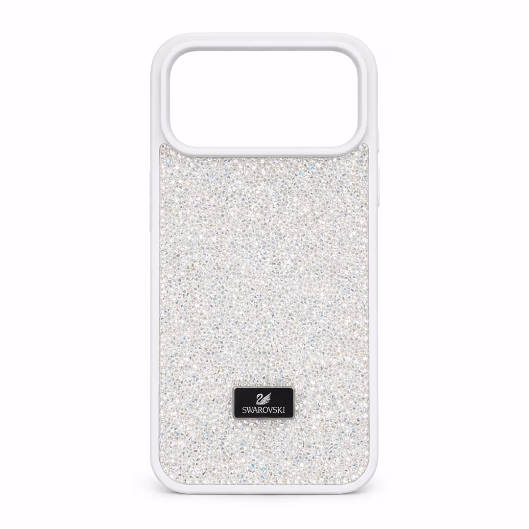 Swarovski бял калъф с бляскави частици за iPhone 17 Pro и Pro Max